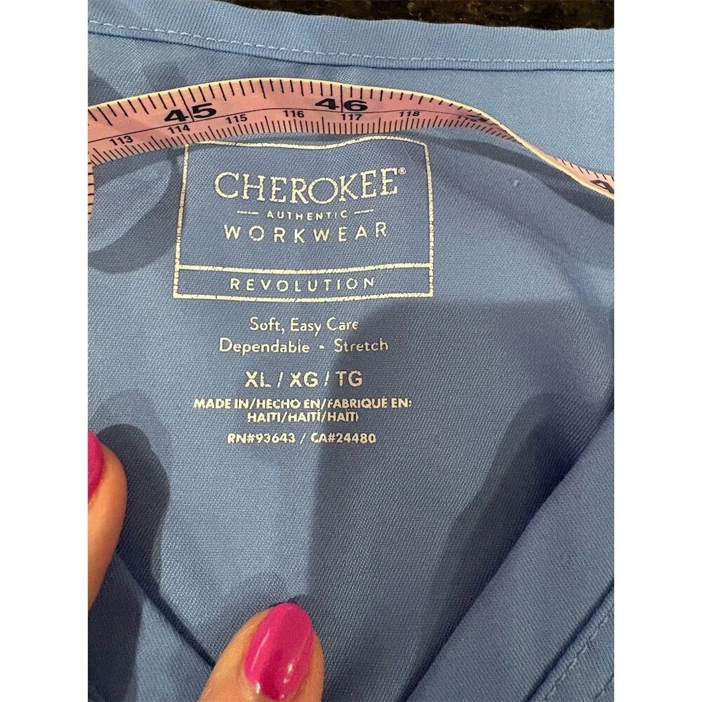Cherokee Scrub Set Womens XL Ciel Blue Stretch V-Neck Top & Pants Pockets